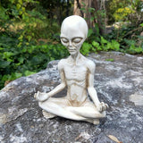 White Alien Statue, Resin Yoga Pose Alien Figure, 6.3" H Creative Yoga Alien Statue of The Thinker for Home Offcie Garden Decor Supplies