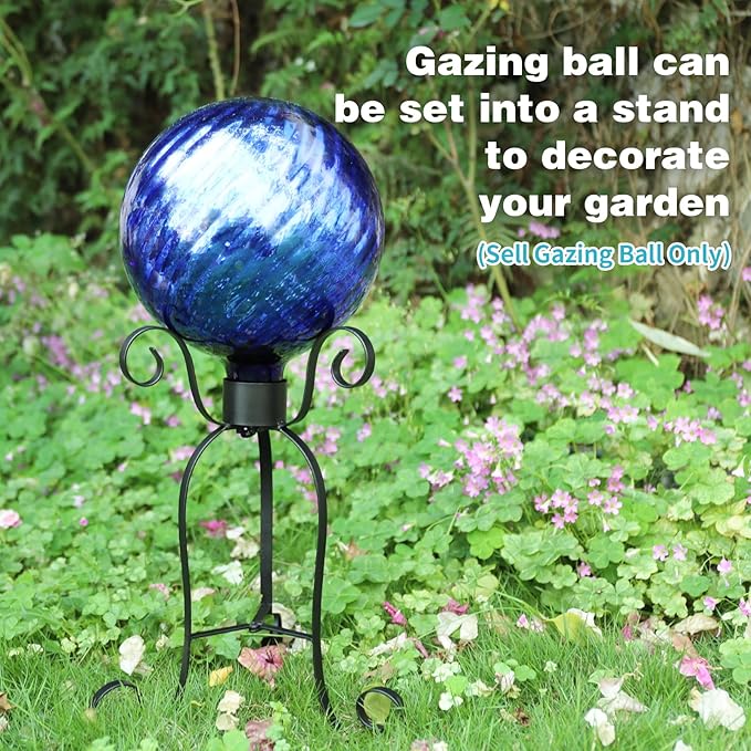 VCUTEKA Gazing Ball, Glass Mirror Polished Hollow Ball Reflective Garden Sphere, Gazing Globe for Home Garden Lawn Outdoor Ornament Yard Decorative, 10-Inch, Dark Blue