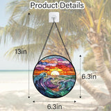 DASTOLL Stained Glass Window Hanging, Clouds and Sea Waves Suncatcher Diamond Glass Panel Hangings Scenery Sun Catchers Decor for Birthday for Women, Men, Wife, Aunt, and Mom 6.3 in