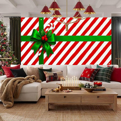 HOMETITUTE Christmas Garage Door Banner 13x6ft Gift Wrap Bow Ribbon Theme Backdrop Seasonal Christmas Decor Winter Door Cover Banners for Outside Garage Wall Covering for Party Garage Decorations