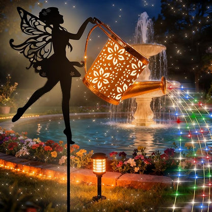 Solar Powered Fairy Water Bottle Light, Garden Decorative Iron Beautiful Fairy Flowing Water Bottle Ground Lamp, Wireless Twilight to Dawn LED Light Waterproof.