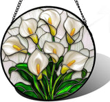 DASTOLL Stained Glass Window Hanging, White Calla Lily Suncatcher Diamond Glass Panel Hangings Flowers Sun Catchers Decor for Birthday for Women, Men, Wife, Aunt, and Mom 11.8x11.8 in