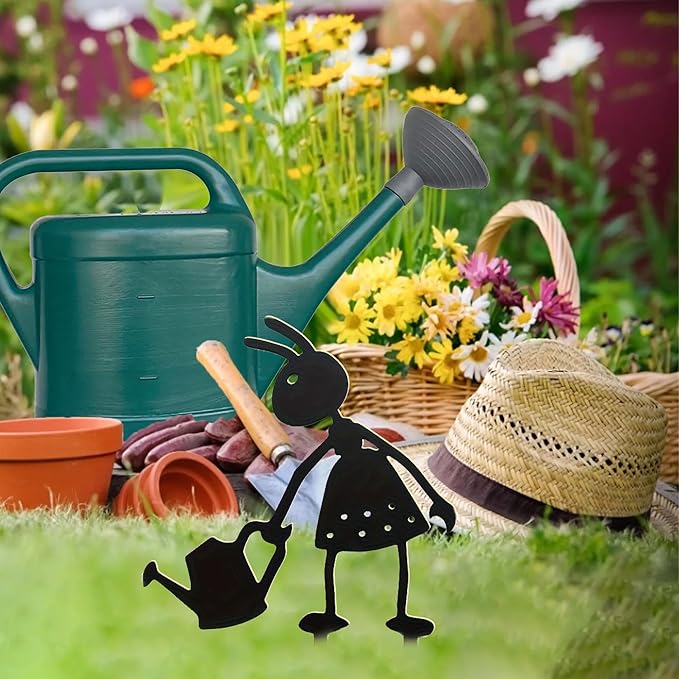 CUweipeng Metal Garden Stakes Decorative - 5Pcs Funny Working Farm Ant Garden Decor Black Metal Humor Art Yard Stake Animal Outdoor Decoration for Pathway Lawn Garden Backyard Birthday Gift Party #B