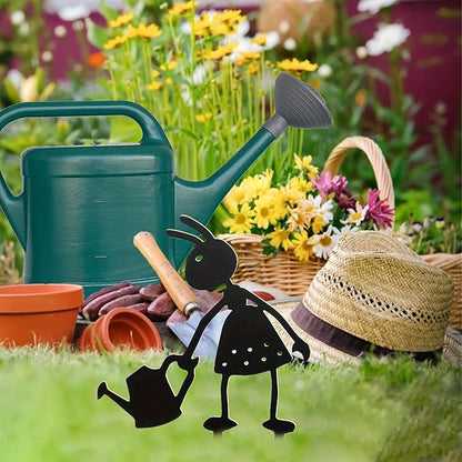 CUweipeng Metal Garden Stakes Decorative - 5Pcs Funny Working Farm Ant Garden Decor Black Metal Humor Art Yard Stake Animal Outdoor Decoration for Pathway Lawn Garden Backyard Birthday Gift Party #B
