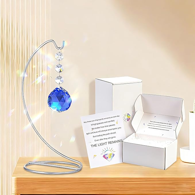 9-in Memorial Gifts,Sympathy Gifts for Loss of Loved One,40mm Crystal Suncatcher,Remembrance Gift for Loss of Mother Dad Friend Son Daughter,Sorry for Your Loss Gift,Silver Stand and a Sympathy Card