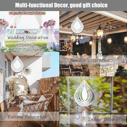4Pack 8inch Sublimation Wind Spinner Blanks 3D Aluminum Metal Wind Sculpture Kinetic Spinners for Yard and Garden Indoor Art Ornaments Hanging Decoration (Waterdrop Pendant)