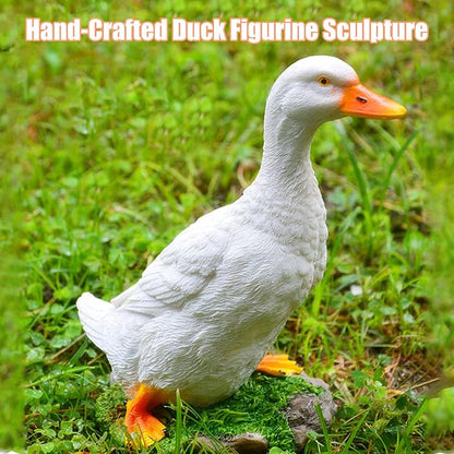 Duck Resin Statue,Resin Goose Sculpture Statue Front Porch Garden Decor for Outside Imitation Wood Carving, Funny Animal Decorations Fairy Craft Yart Art Decor(White)