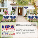 2PCS USA Anniversary 250th Flag, 1.5X3 FT Anniversary Fan Flags, Yard Signs Hanging Decor for Outdoor, Front Door, Porch, Welcome Backdrop with Brass Grommets (Style 4)