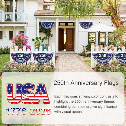 2PCS USA Anniversary 250th Flag, 1.5X3 FT Anniversary Fan Flags, Yard Signs Hanging Decor for Outdoor, Front Door, Porch, Welcome Backdrop with Brass Grommets (Style 4)