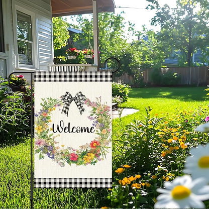Welcome Spring Garden Flag for Outside,Floral Wreath Spring Garden Flag Yard Lawn Porch Flags for Outdoor Decorations 12x18 Inch Double Sided
