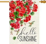 Baccessor Spring House Flag 28 x 40 Inch, Red Geranium Floral Double Sided Burlap Welcome Large Yard Flag Seasonal Holiday Lawn Proch Outdoor Outside Decor
