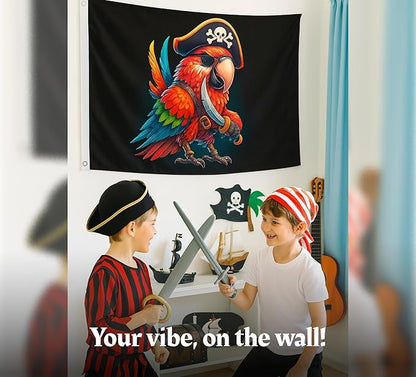 3x5 Ft Pirate Parrot Polyester Flag with 2 Grommets - Garden Yard Porch Patio Banner for Decor - Pirate Parrot Single Sided Flag or Black Boat Flags or Banners Man Cave Parrot - Outside Pirate Banner