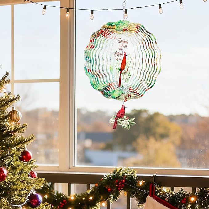 Cardinal Wind Spinners Outdoor - 3D Metal Hanging Decor for Garden Patio Porch Indoor Home 12 Inch Kinetic Spinning Yard Art Ornaments Christmas New Year Birthday Gifts for Women Mom Grandma