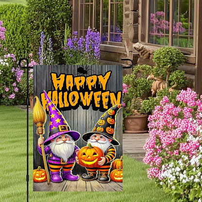 BlissYard Halloween Horror Garden Flag 12x18 Inch Pumpkin Gnome Happy Halloween Flag Lantern Flames Outdoor Yard Decor House Banner Porch Lawn Patio Home Decoration