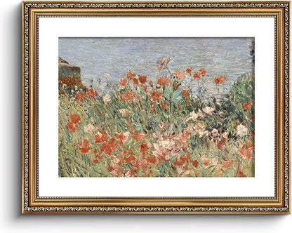 ARPEOTCY Vintage Gold Framed Large Wall Art, Retro Garden Shoals Sea Sky, Canvas Prints Artwork with Antique Frame, Victorian Wall Paintings Decor for Living Room Gallery, 16x20 inch
