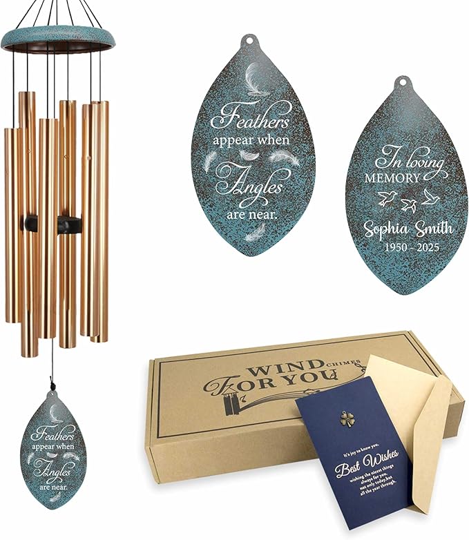 ASTARIN Deep Tone Memorial Wind Chimes Personalized, Sorry for You Loss Bereavement Gifts, Outside Condolence Wind Chime for Loss of Mother Father, 35" Three Colors, Produced in USA
