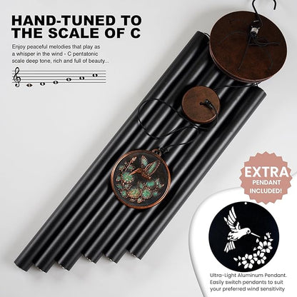 Vanquer Large Wind Chimes for Outside Deep Tone - 46'' Wind Chimes Outdoor Clearance, Windchimes Outdoors, Hummingbird Wind Chime,Sympathy Gift, Patio, Home Décor, Vintage Black (46" Hummingbird)