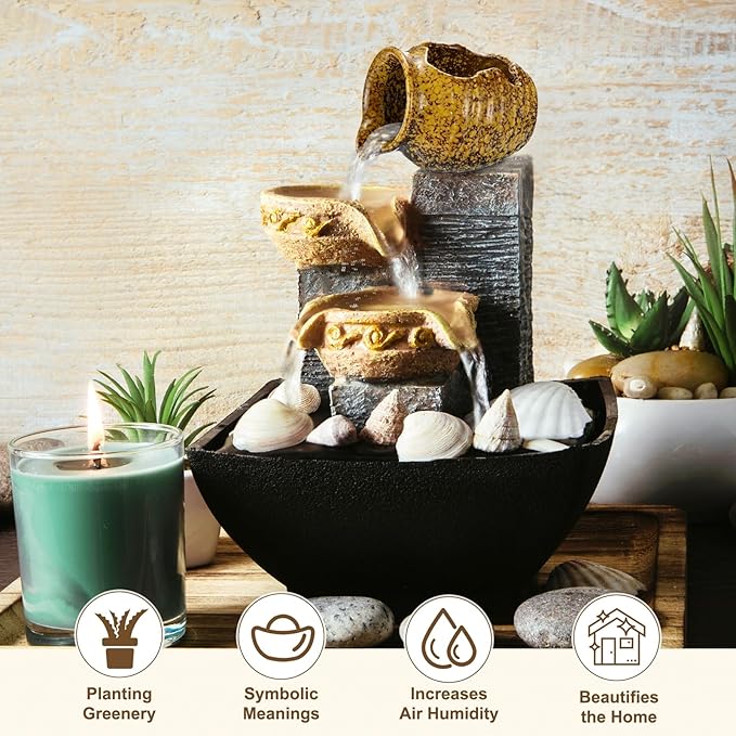 M METERXITY Ceramic Garden Fountain Spitter, Clay Pot Ecological Tank for Pond/Backyard Water Feature/Cave Waterfall/Landscaping, DIY Water Flow Jar Hydroponic Vase [5.5in, Iridescent Yellow]