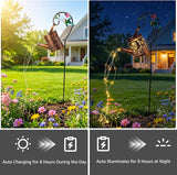 MEBRUDY Solar Garden Decor Lights, IP44 Waterproof Metal Hummingbird Solar Watering Can Lights Outdoor Decor for Yard Pathway Patio Lawn, Gifts for Women Mom Grandma Birthday