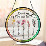 Personalized Grandma’s Garden Stained Glass Window Hanging Ornament, Custom Birth Month Flowers with Kids’ Names, Grandma Love Grows Here Floral Art Decoration, for Mom Grandma