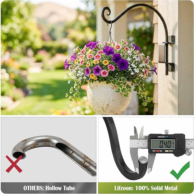 Lifyzoon Swivel Bird Feeder Hanger for Outside: 2 Packs 16-Inch Swivel Plant Hooks for Outdoor, 60lbs Weight Capacity - Weather-Resistant Wall Hook for Wind Chimes, Flower Basket, Birdhouse