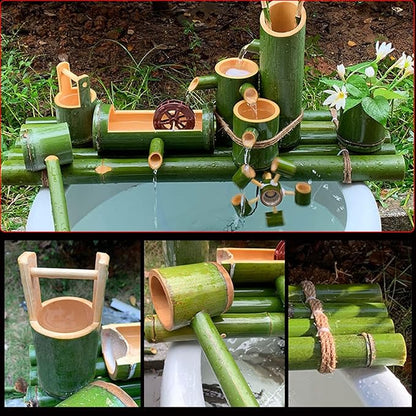 Bamboo Water Fountain Outdoor Water Fountain with Pump,Easy Install in Pond Or Garden,Handmade Smooth Natural Split-Resistant Bamboo,50Cm/19.7In