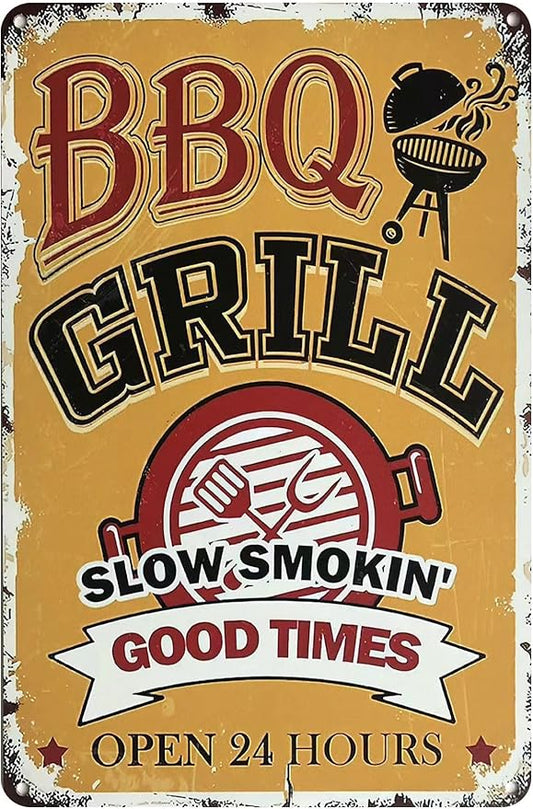 Metal Tin Signs Gift for Home Porch Bar Front Yard Wall Decor Back yard Tiki Bar Hot Tub Poster 8x12 inch (BBQ)