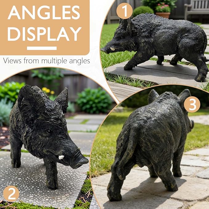 12.20" H x 21.26" L Large Wild Boar Statue for Garden, Outdoor Sculpture, Animal Decor for Yard Porch Entryway Patio Living Room, Resin (Large, Wild Boar)