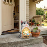 Solar Garden Welcome Statue with LED Light, Outdoor Decorative Animal Figurines, 8-10 Hour Working Time, Floral Basket Design, Lawn Yard Decor (Cat)