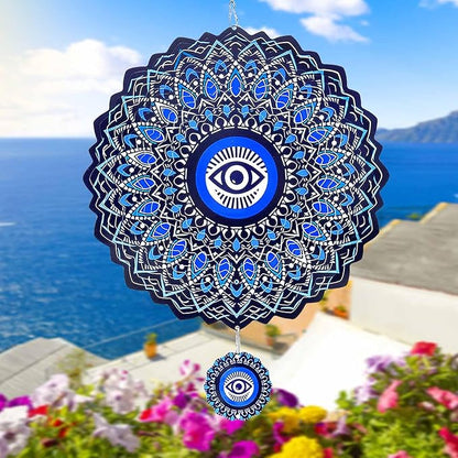 Evil Eye Wind Spinners Outdoor Garden Decor for Outside - 12 Inch 3D Stainless Steel Metal Wind Spinners - Evil Eye Gardening Gifts for Women, Yard Decorations Outdoor Hanging Decor