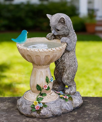 Cat Statues for Bird Bath: Outdoor Sculptures for Garden Lawn Patio Yard Balcony Porch - Unique Gifts for Mother Grandma Women