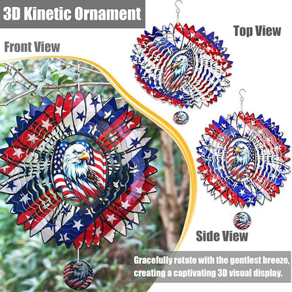 Sunflower American Flag Eagle Patriotic Wind Spinners Outdoor for Yard and Garden,12 Inch 3D Stainless Steel Metal Hanging Kinetic Wind Sculpture, Independence Day Decor Indoor Ar