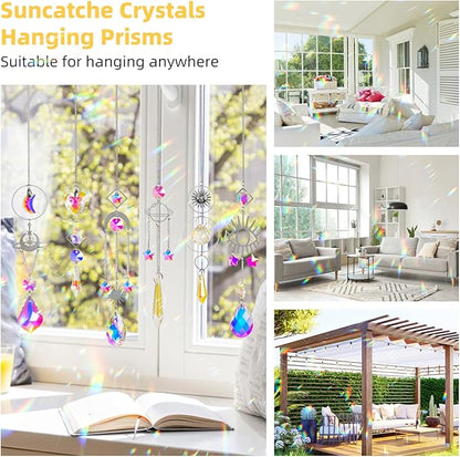 Sun Catchers 6Pieces Colorful Crystals Suncatcher with Chain Pendant Ornaments Hanging Crystals Prism Rainbow for Window Home Indoor Outdoor Car Mirror Garden Christmas Day Party Wedding Decoration
