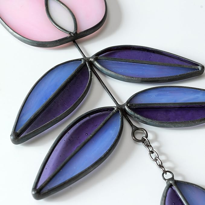 Pink Tulip Stained Glass Suncatcher, Folk Flower Stained Glass Window Hanging Sun Catcher, Healing Boho Decor, Handmade Flower Gifts for Indoor Window, 9.4" x 4.7"