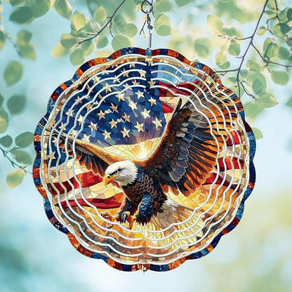 American Eagle Wind Spinner Outdoor, USA 250th Anniversary Wind Chime, 8 Inch 3D Metal Garden Wind Spinner, Stainless Steel Patriotic Yard Hanging Decor Gift