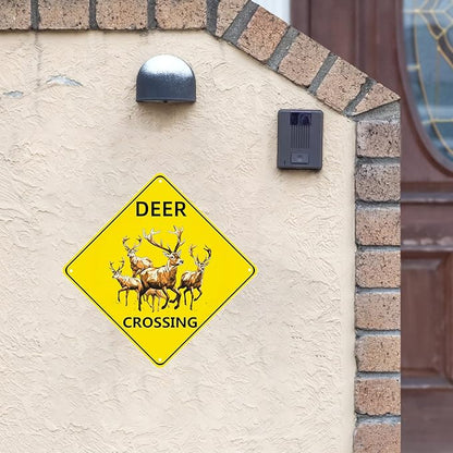 Deer Crossing Sign, 2-Pack 12"X12" Metal Wall Decor, Rustic Style, Yellow, Easy to Install, Durable