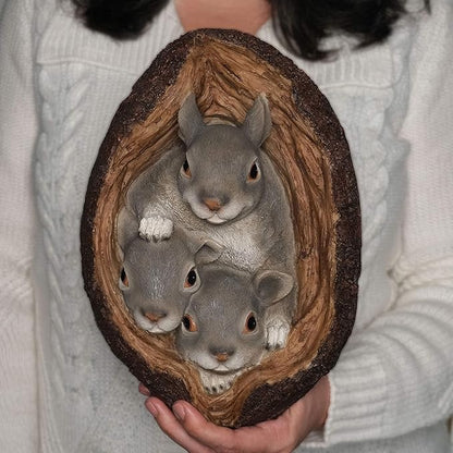 Squirrel Tree Wall Mount 7"x11" - Polyresin Wall Sculpture Ornament for Indoor or Outdoor Decor - Squirrel Tree Faces Animal Garden Decorations