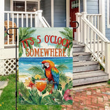 DLZDN Summer Parrot Bird Garden Flag It's 5 O'Clock Somewhere Garden Flag 12×18 Inch Double Side Vertical Burlap Farmhouse Yard Flag Summer Nautical Tropical Ocean Outdoor House Decoration