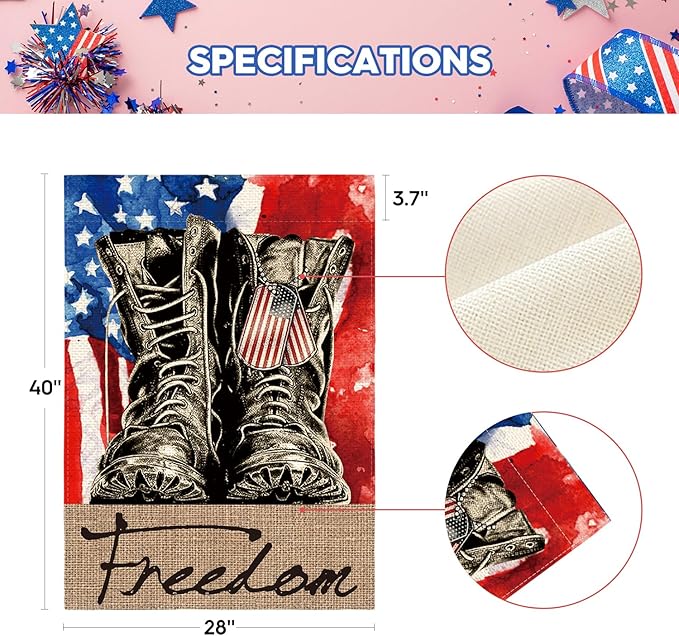 AVOIN colorlife Freedom Boots House Flag 28x40 Inch Double Sided, Patriotic 4th of July Independence Memorial Day Veteran Soldier Yard Outdoor Flag