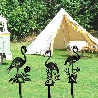 Metal Garden Stake Decor, Acrylic 2D Garden Decoration, Garden Accessories for Outdoor Indoor Yard Lawn Pot Plants (3PCS-Black)