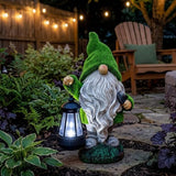 TERESA'S COLLECTIONS Christmas Outdoor Statue for Home, Resin Gnome Decorations with Solar Outdoor Lights for Garden Decor,Green Garden Sculptures & Statues for Front Patio Lawn, Gifts for Mom,8"