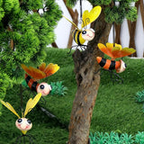 Decorative Garden Bee Sculptures, Yellow and Orange Metal Hanging Outdoor Statues (2)