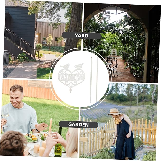 Outdoor Welcome Garden Sign Stake Decorative Metal Welcome Board for Yard Patio Lawn Plug-in Garden Decor 33.85X7.87In