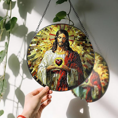 8-Inch Jesus Christian Suncatcher Ornament, Stained Glass Window Hanging & Christian Christmas Ornament, Religious Home Decor — Gift for Christians, Gifts for Christmas & Holidays, Religious Gifts