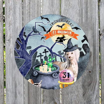 Retro Metal Sign 12"x12",Happy Halloween Scary Night Grave Witch Bats Trick Or Treat Dog Aluminum Tin Metal Sign for Home Living Room Bedroom Garden Farm Patio Decor Wall Art Poster