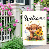 Welcome Highland Cow Garden Flag Spring Summer Sunflower Yard Flags Cute Farmhouse House Banner for Outdoor Front Yard Lawn Porch Patio Country Rustic Home Decoration 12x18 Inch