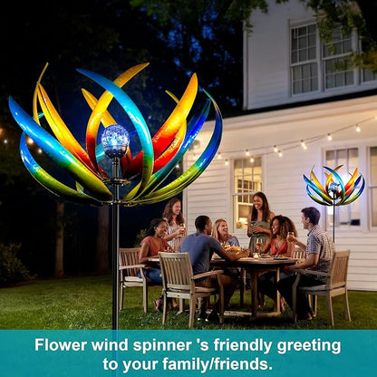 83" Large Solar Wind Spinner Outdoor Metal - Kinetic Tulip Flower Sculpture with Multi-Color Changing LED Crackle Glass Ball - Waterproof Garden Stake Art for Patio, Lawn, and Yard Decoration