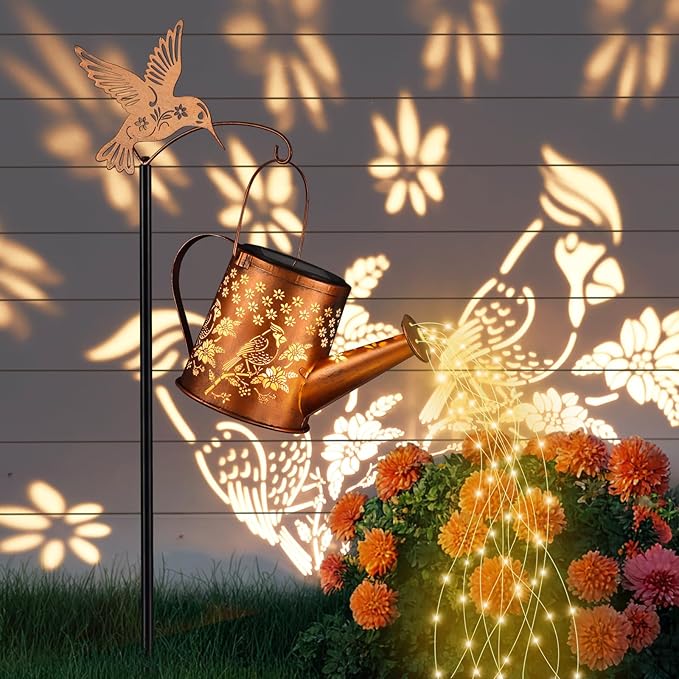 Gifts for Mom, Cardinal Solar Lantern Outdoor Waterproof, Outside Metal Watering can Landscape Lights for Garden Yard Patio Pathway Decor Birthday Gifts for Women Grandma -with Pole
