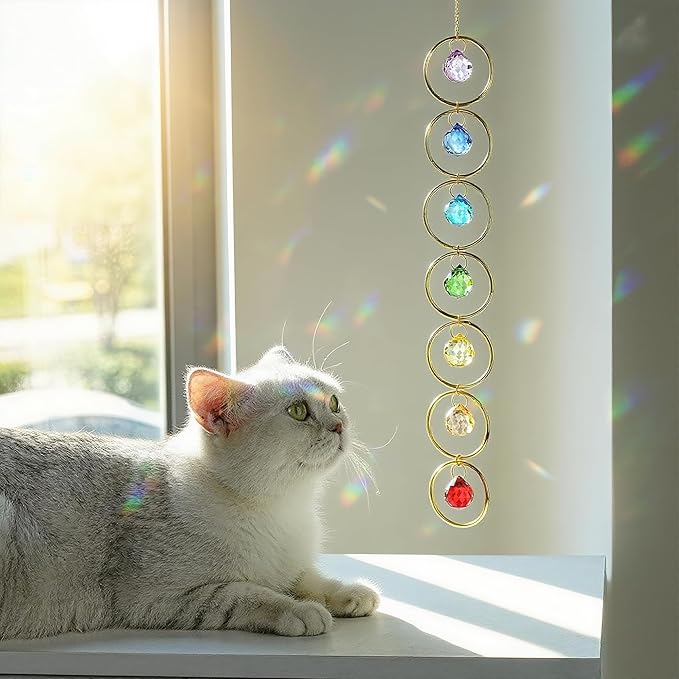 7 Chakras Healing Crystals Hanging Chakra Wall Decor Pendant Ornaments 7-Color 20 mm Crystal Balls for Wind Chimes, Hanging Sunlight Catcher, Window Ornament, Meditation, Fengshui, Yoga
