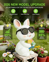 Solar Bunny Garden Outdoor Statues Decor, Rabbit with Flower and LED Lights Garden Decor for Home House, Yard Art Lawn, Ornaments, Porch Patio, Balcony - Birthday Gifts for Grandma Mom Women